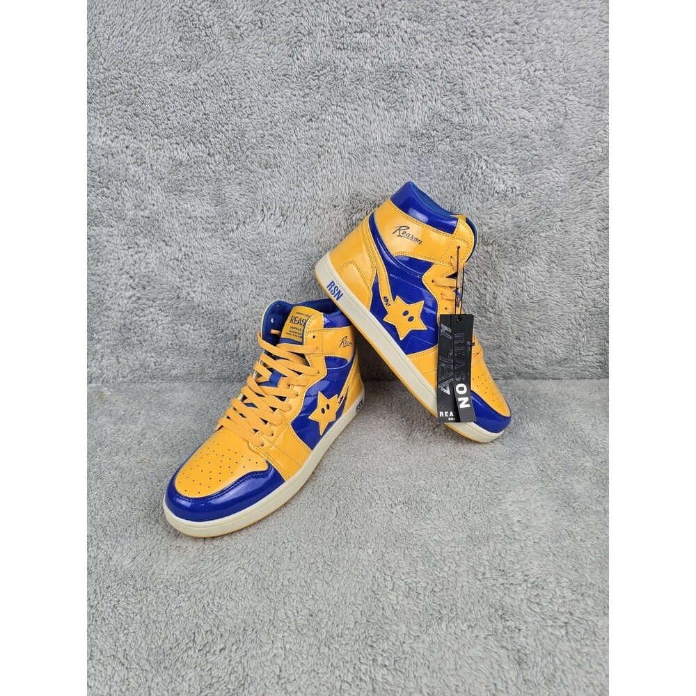Reason Clothing Brand Shooting Star High Top Sneakers Mens Size 9.5 Blue/Yellow.